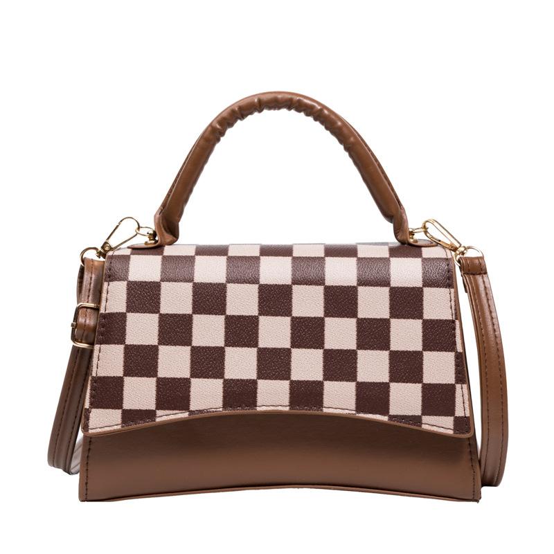 

Маленькая квадратная сумка новая модная и крутая повседневная сумка простая цветовая гамма клетчатая одноплечевая сумка-мессенджер портативная и компактная коричневый