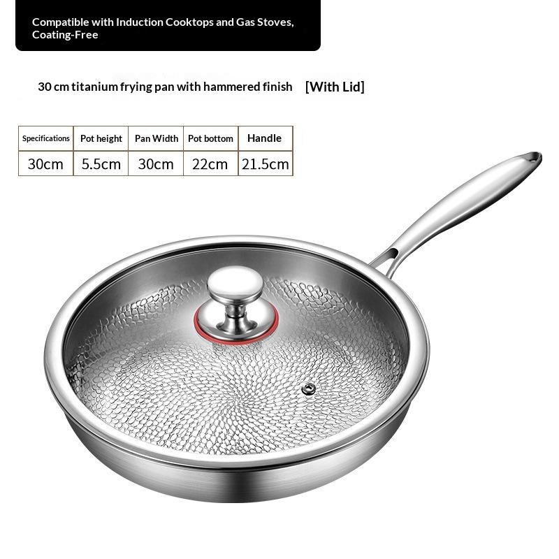 26/28/30Cm Titanium Uncoated Frying Pan, Fish‑Scale Hammer Pattern Healthy Cookware For Home Kitchen Cooking