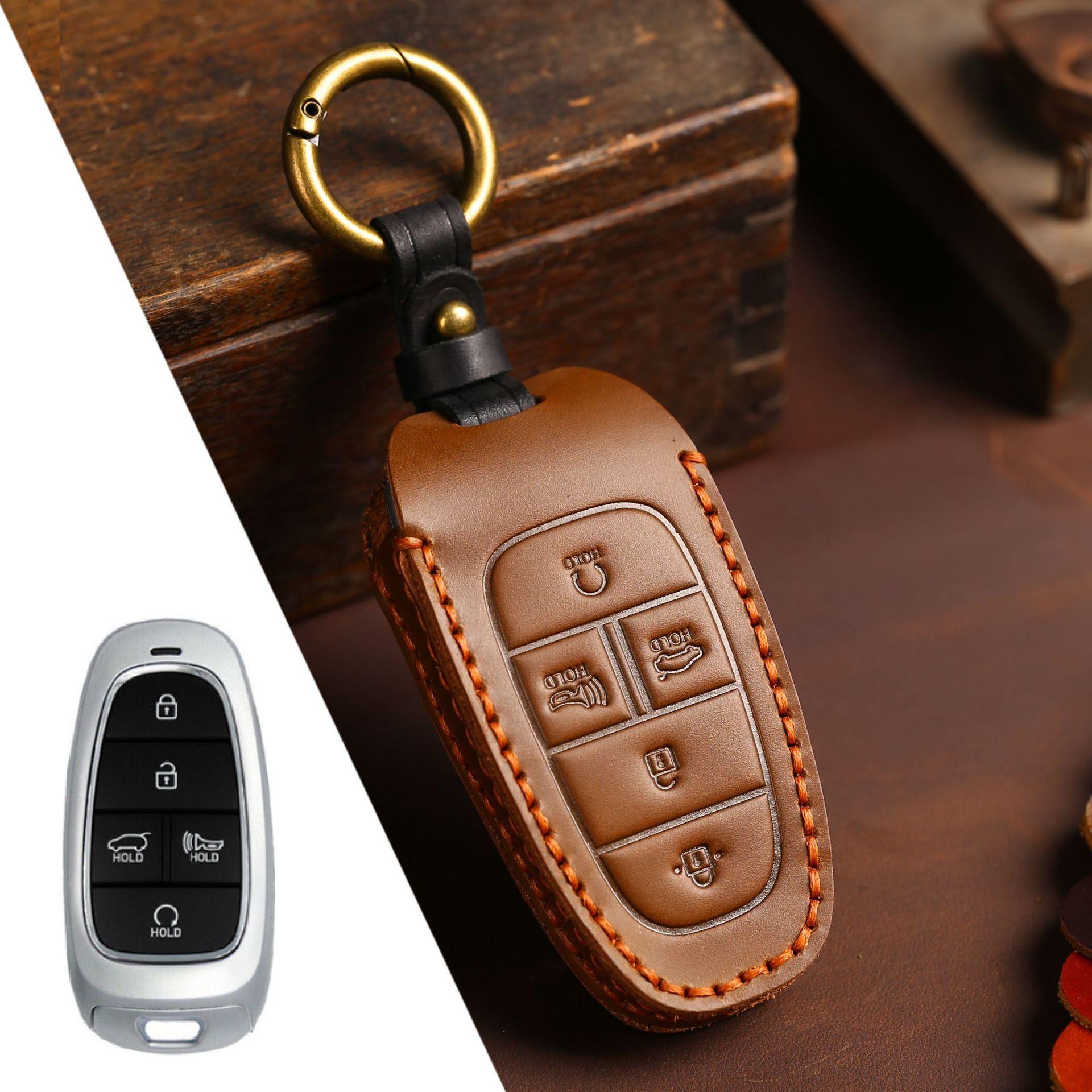 

Leather Car Key Case Cover For Hyundai Tucson Staria Sonata Hybrid Nexo Dn8 Nx4 Grand Santa Fe Tucson Ioniq 5 Atos Solaris