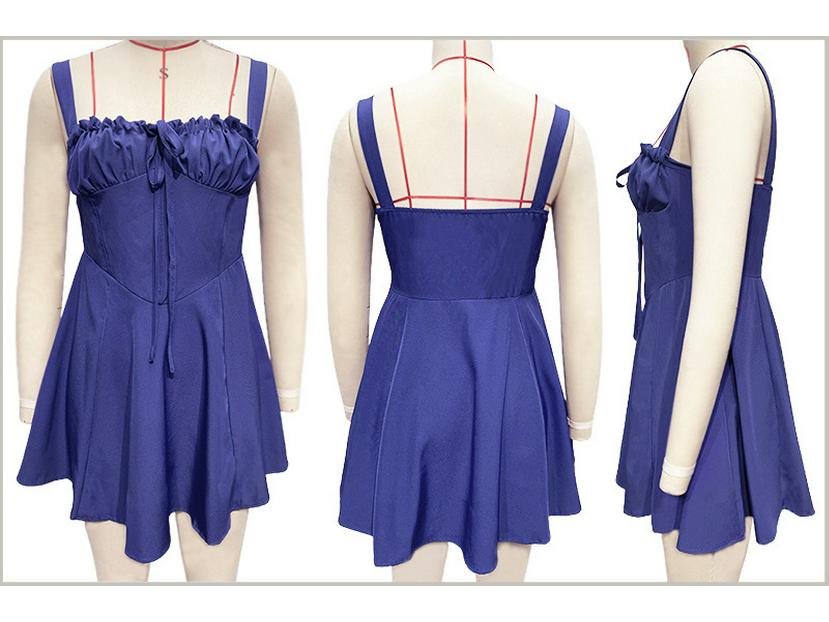 European Summer Strapless Lace-Up Solid A-Line Mini Dress