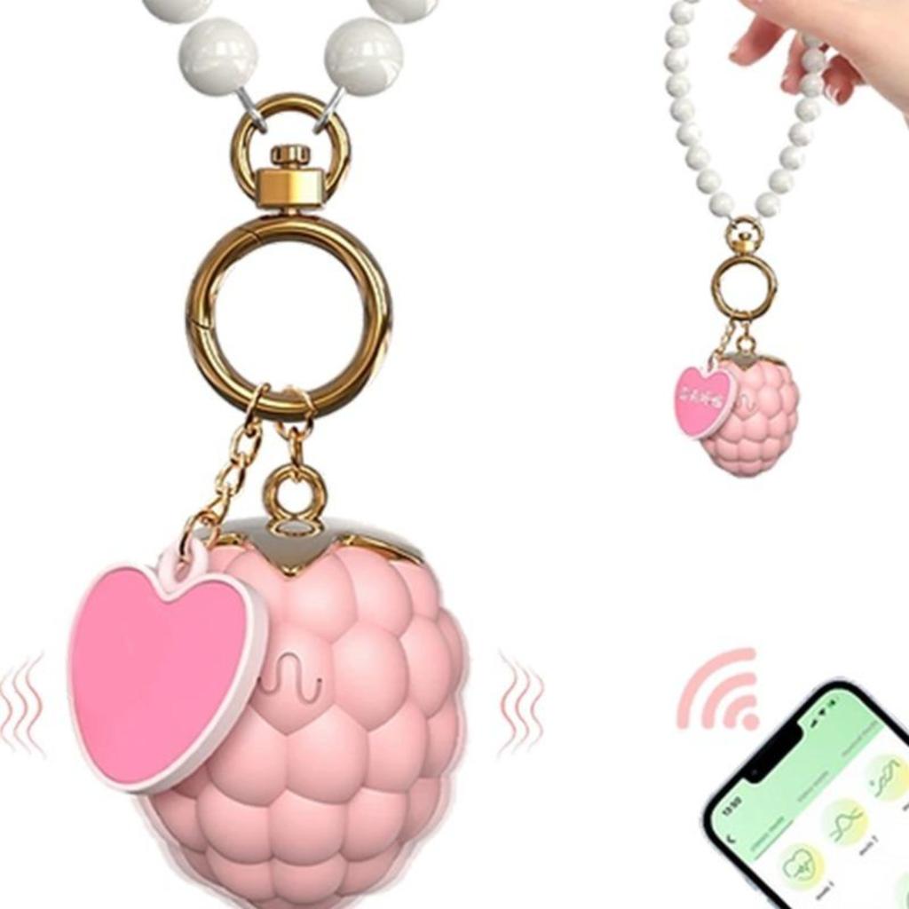 Klitorisvibrator aus Silikon mit Erdbeergeschmack und APP, G-Punkt-Klitorisnippelstimulator, über USB wiederaufladbarer Vibrator mit 10 Modi, Sexspielzeug für Frauen mit Perlenkette