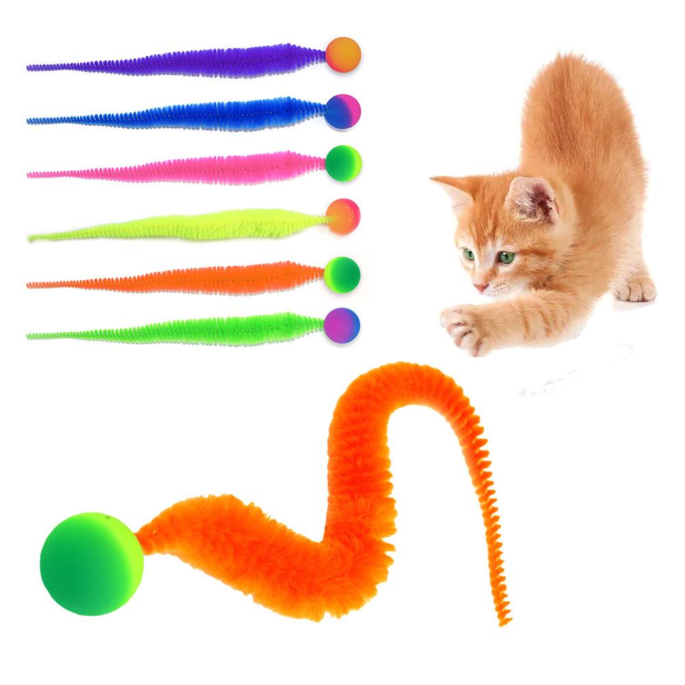 1Pc Cat Teaser Colorful Toy Bouncy Ball Fluffy Tail Simulation Kitten Bite Teaser Tool Interactive Cat Elastic Toy Supplies