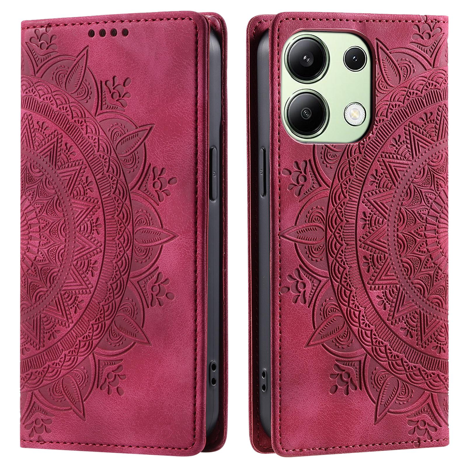 

For Xiaomi Redmi Note 13 4G Case Leather Flip Phone Cover Mandala Flower Pattern Rose