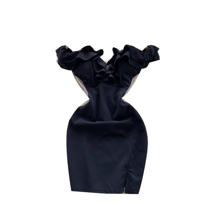 Dinner Birthday Party Dress for Women Sexy off-the-Shoulder Tube Top Mesh Patchwork Ruffled Split Hip Dress