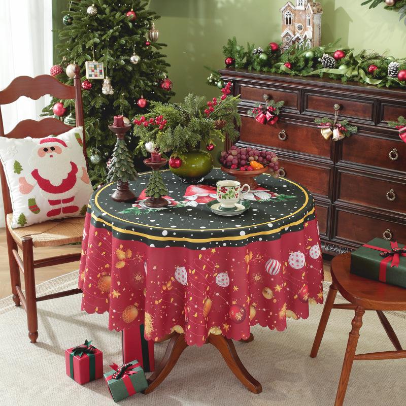 New Christmas Round Tablecloth Red Waterproof and Dustproof Holiday Decoration Table Cloth Stain Resistant and Wrinkle Resistant