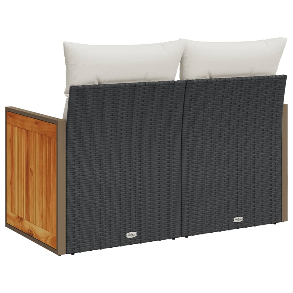 Vidaxl Garden Sofa With Cushions, 2-Seater, Black, Poly Rattan