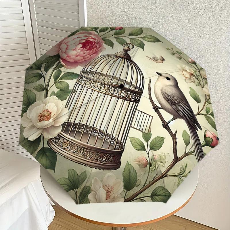 1PC birdcage flowers Umbrella-8-Rib Reinforced, Automatic Open, Lightweight & Durable, Cute Fashion Accessory for Outdoor, Beach, or Casual Use, Beach
