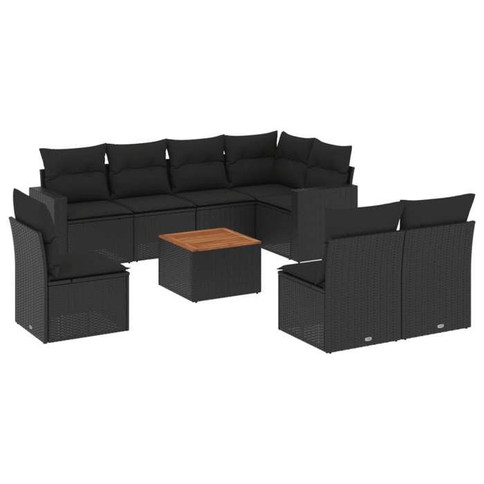 VidaXL Garden Lounge Set with Cushions 9 Pcs, Patio Sofas, Patio Furniture Set, Outdoor Furniture, Black 3256489