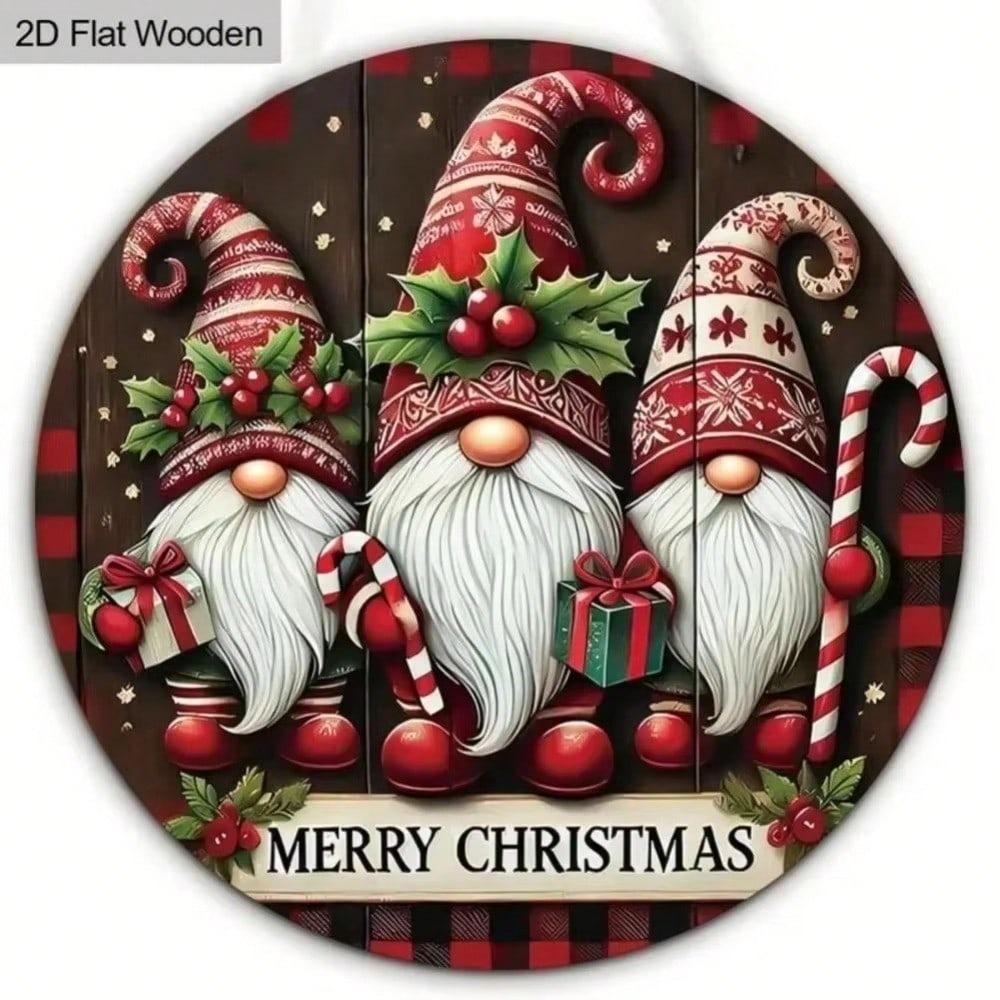 Festive Xmas Gnome Door Hanger Sign, Holiday Porch & Balcony Tin Art, Durable Metal Ornament for Indoor Outdoor Home Decor
