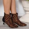 Leopard Women Pointed Toe Ankle Boots Suede Mid Heels Shoes Women 2024 Trend Snow Boots Winter Party Shoes Pumps Mujer Botas