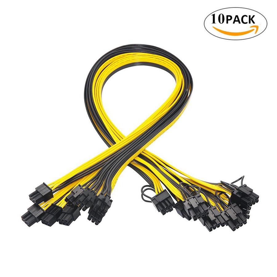 10pcs 50cm Quality 6pin To 8Pin (6+2Pin) PCI-E Cable 18AWG Mining