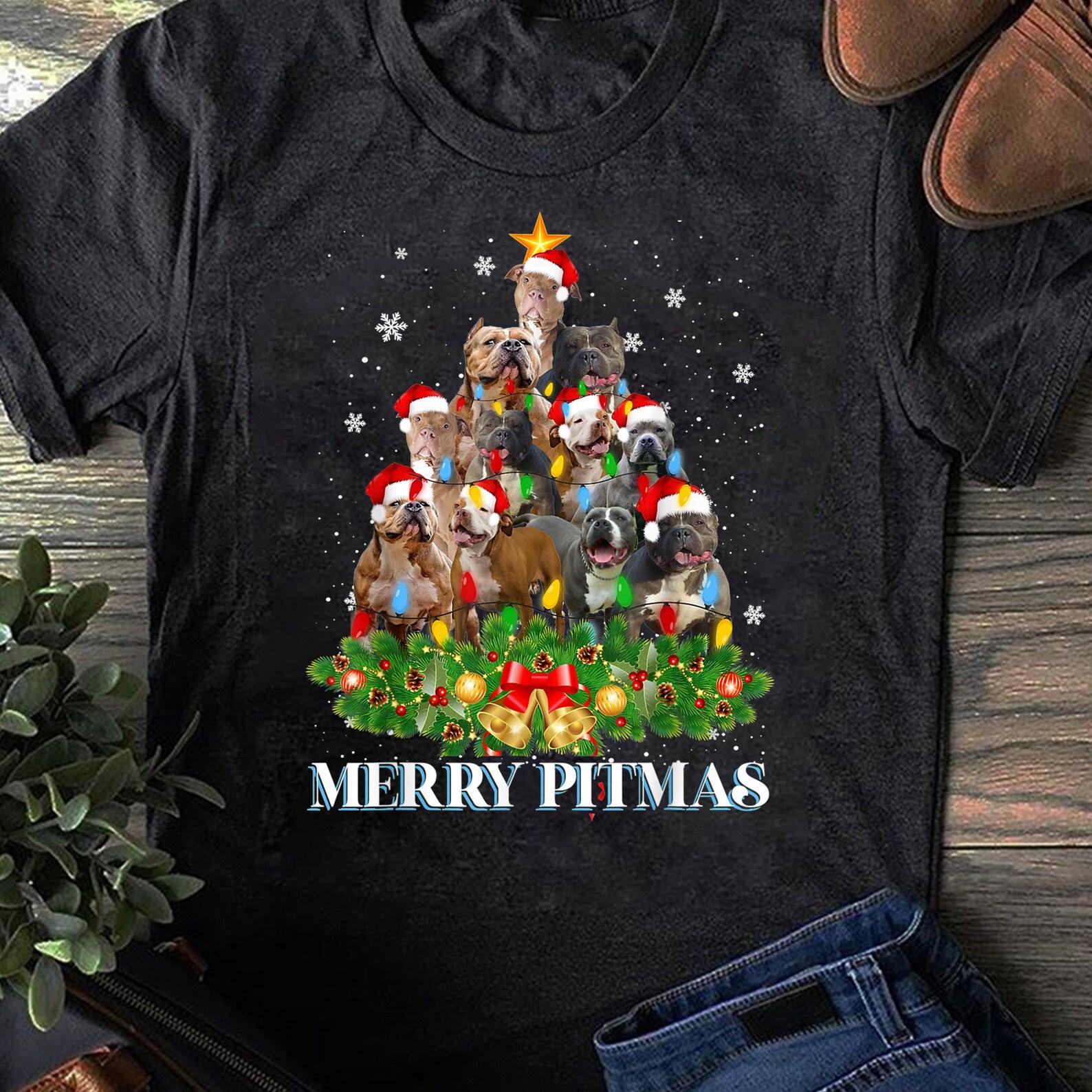 Merry Pitmas Pitbull Dog Ugly Christmas Sweater Tree Dogs T-Shirt - Gift for Dog Lovers - Funny Dog - Pitbull Lovers - X-mas Day L