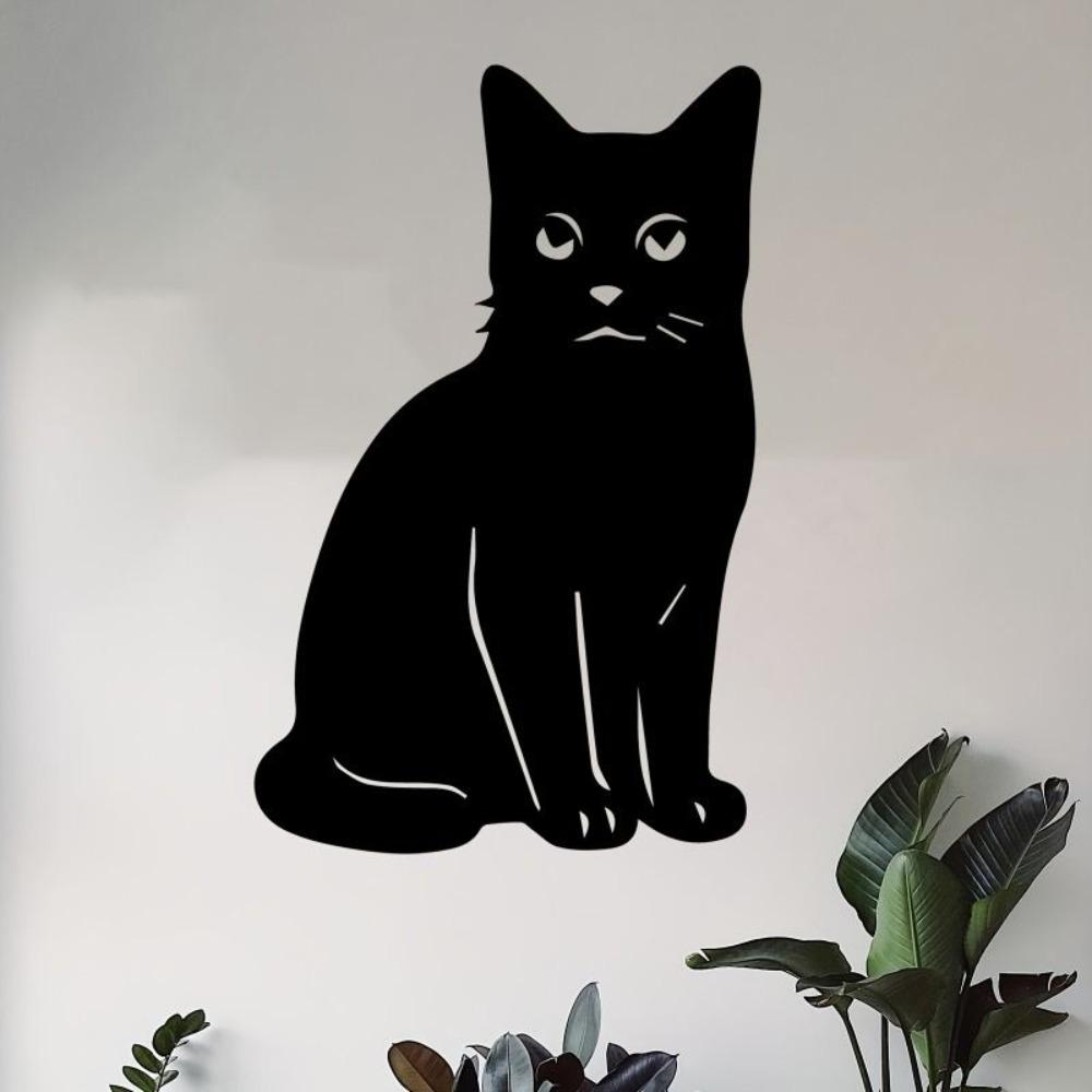 Black metal cat wall decor for home and garden, Halloween gift