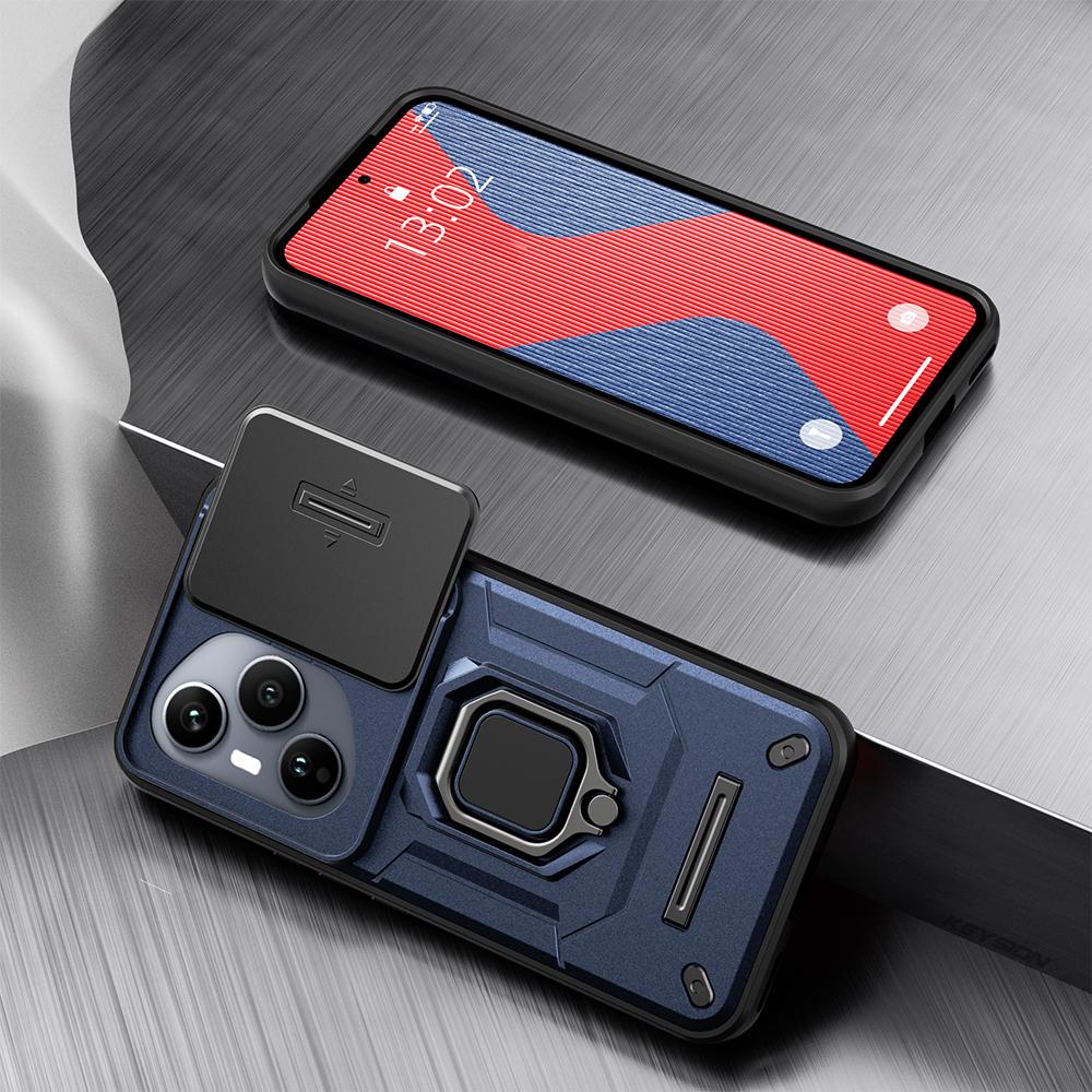 KEYSION Shockproof Armor Case for HONOR 400 Pro 5G Slide Camera Lens Protection Ring Stand Phone Cover for Huawei Honor 400 5G