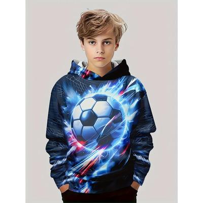 Children's Clothing, Boys' Creative 3D Printed Hooded Sweatshirt, Boys' Casual Sports Long Sleeved Hooded Top