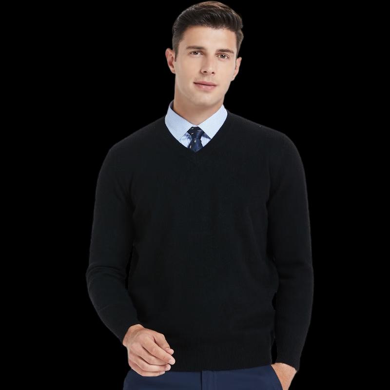 Hengyuanxiang Men's 96% Wool Blend V-Neck Thin Knit Sweater