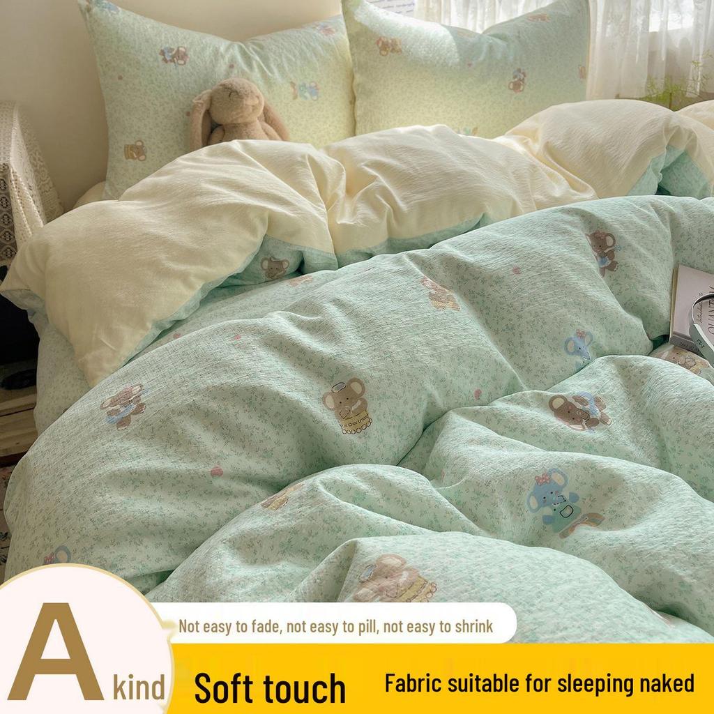 Floral Soft Cloud-Feel Double-Layer Gauze Bedding Set: Machine Washable, Small Student Dormitory Size, 3-Piece