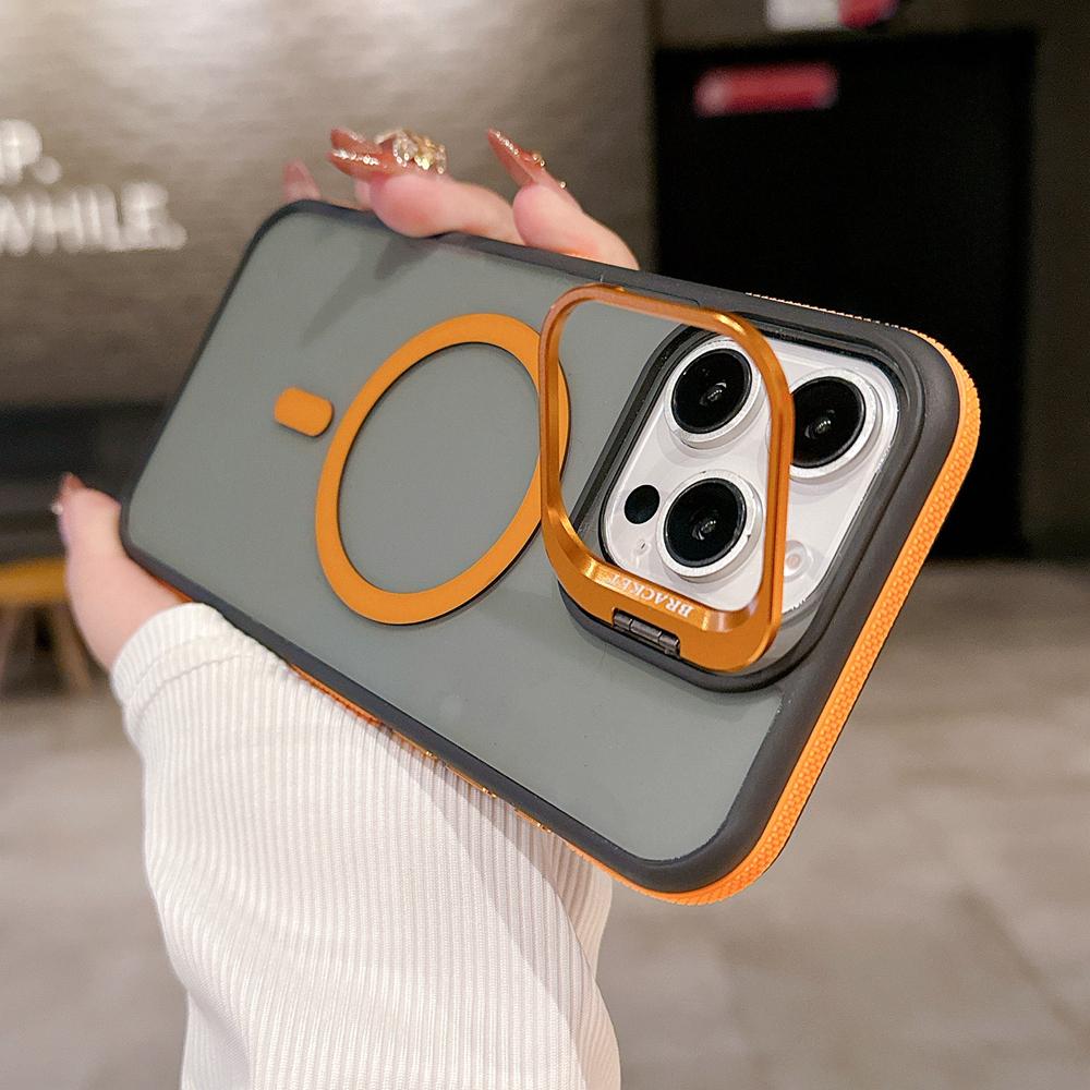 KEYSION Transparent Magnetic Lens Stand Case for MagSafe for iPhone 14 15 16 Pro Max 16 Plus Color Blocking Shockproof Phone Cover