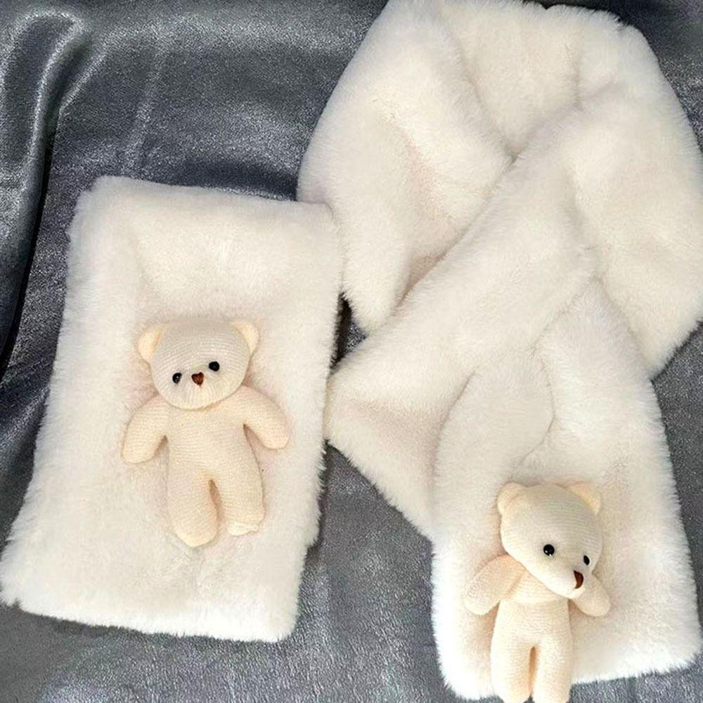 Christmas Candy For Girl Faux Rabbit Fur Plush Cross Scarf Neck Warmer Plush Scarf Warm Scarf
