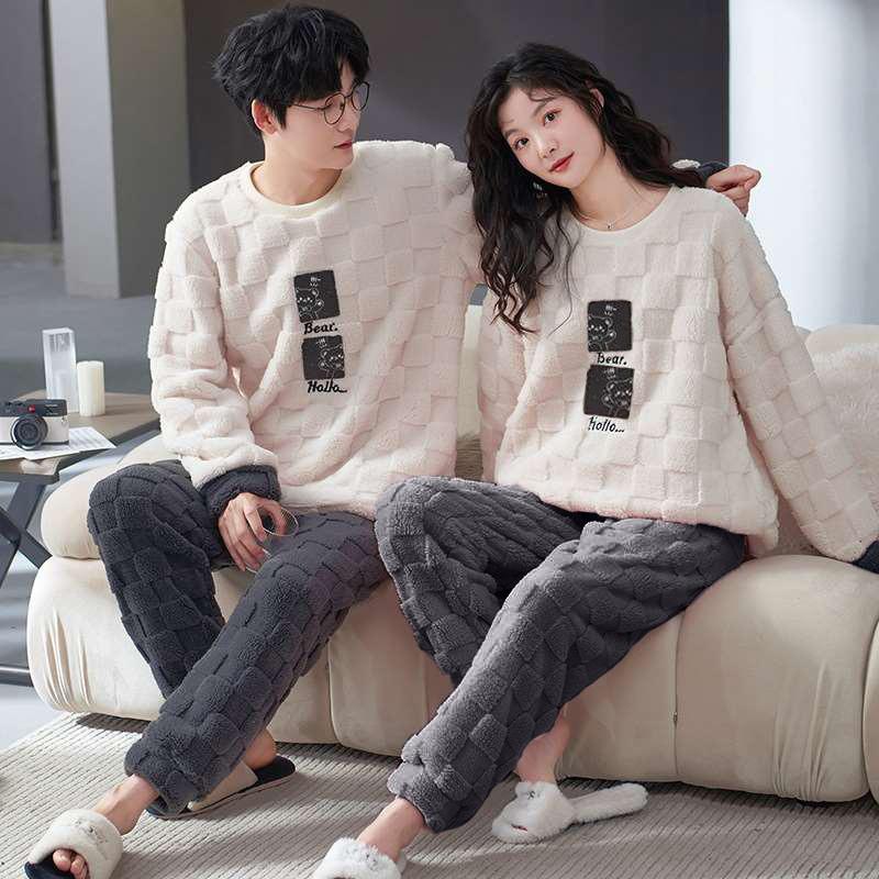 Winter Women's Warm Pajama Set • Cute Bear Pattern • Casual Loungewear Set