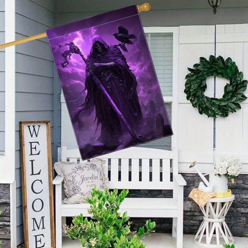 Halloween Garden Flag - Polyester Double-Sided Tomb Reaper with Scythe and Crows, No Electricity Needed, Durable Outdoor Lawn and Yard Decor, 1pc