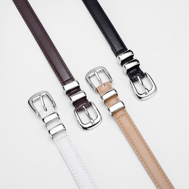 Women's Silver Buckle Thin Leather Waist Belt: Versatile, Stylish, & Casual