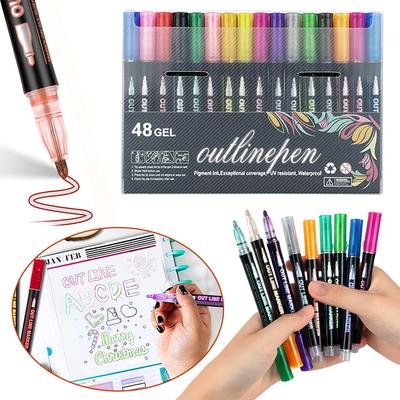 8-48 Colors Dual-Line Outline Markers Pens,Self-Outline Metallic Glitter Art Pens,For Kids Adults Drawing Doodling DIY Crafts