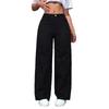 Damen Weiter Bein Gerader Schnitt Jeans Hohe Taille Lockere Passform Schlankmachende Lange Hose Baumwollmischung