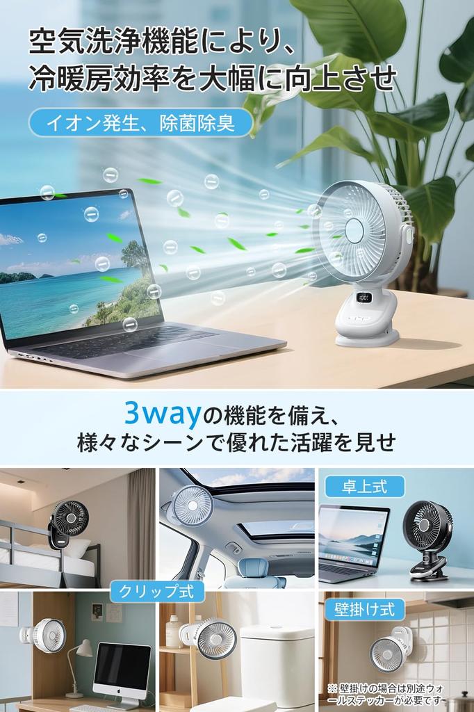 Innovation 3D Oscillating Desk USB High with LED Negative Ion Air Timer Portable USB Fan for 6000mAh High Capacity 5 Speed Battery Level Perfect for