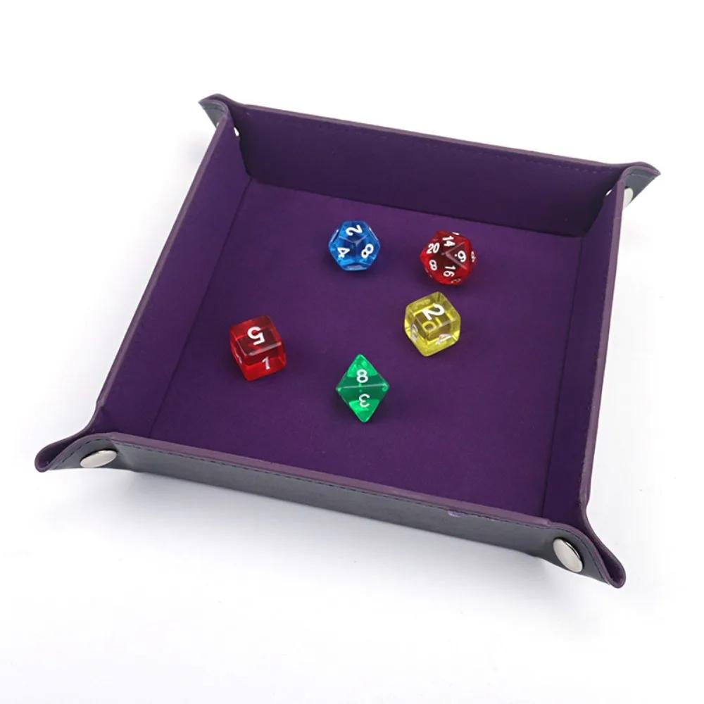 Game Hexagon Dice Rolling Folding Storage Tray Holder Creative Pu Leather Velvet Folding Tray Dice Mat Office Desktop Storage