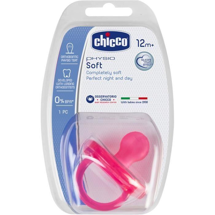 CHICCO Sucette Physio Soft "tout silicone" - x1 - Rose - 12m+