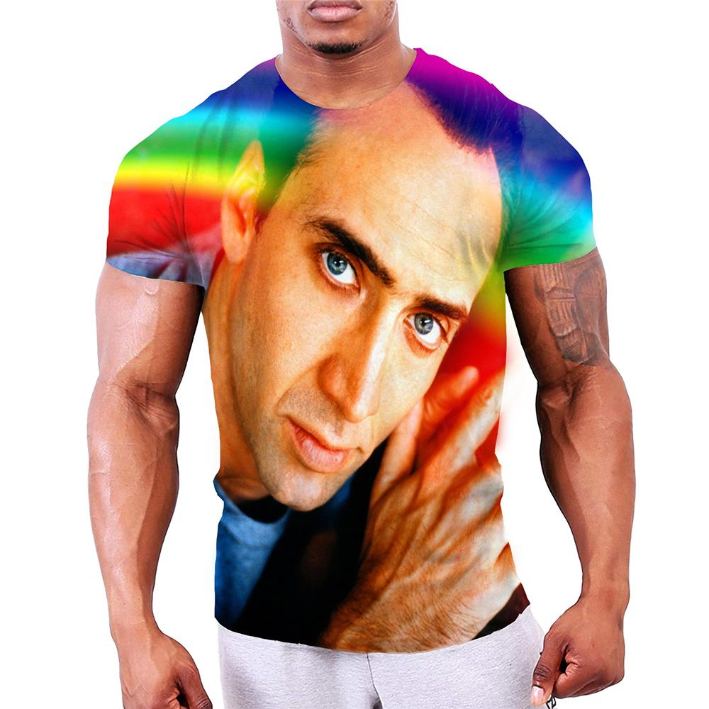 Personalized Fun Creative Actor Nicolas Cage Pattern 3D Printed Hip Hop Short Sleeved Men's T-shirts - Soft Medium Stretch Fabric Relaxed Fit Clothing