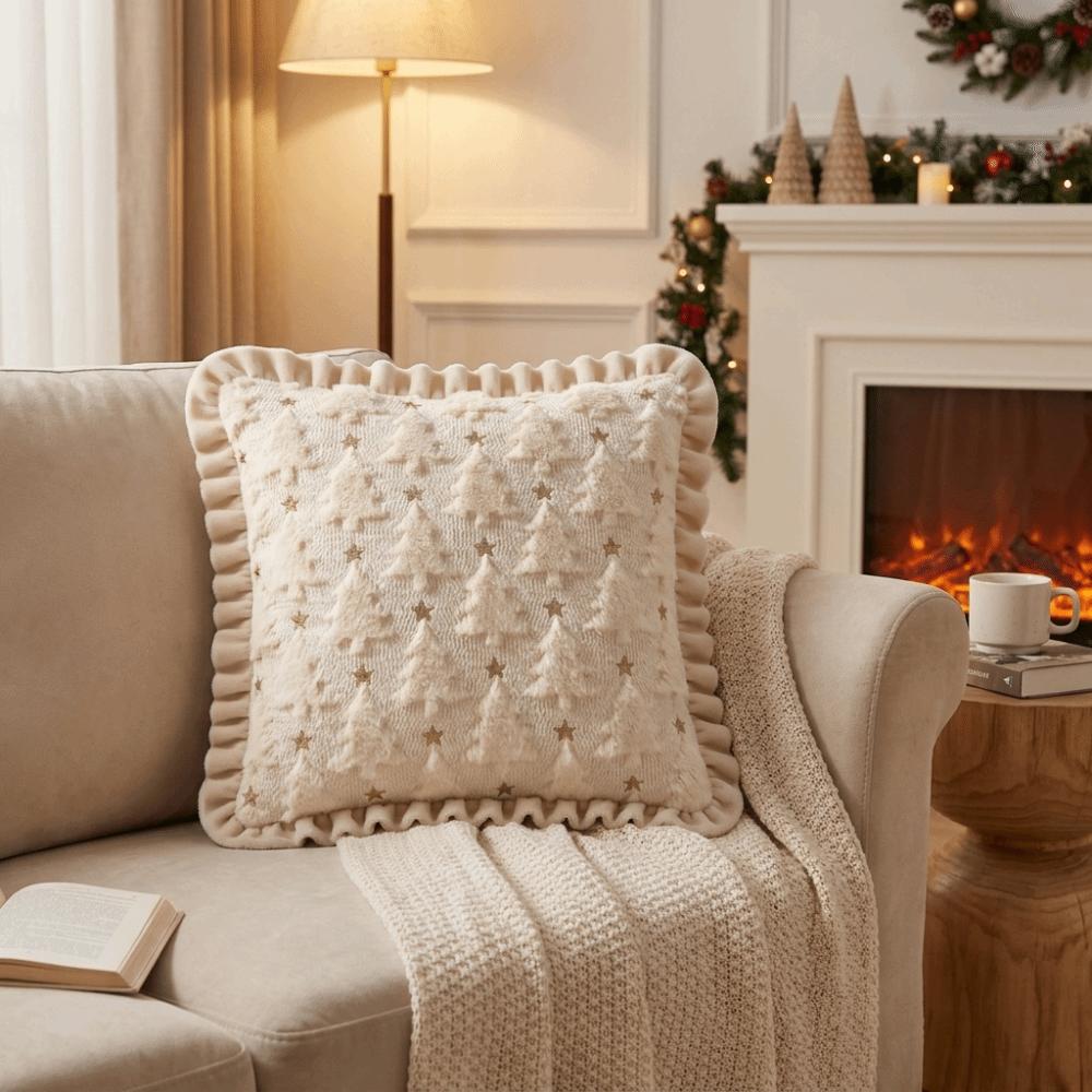 Soft Throw Cushion Cover Embroidered Christmas Tree Pillow Cover Sofa Cushion Cover  Living Room