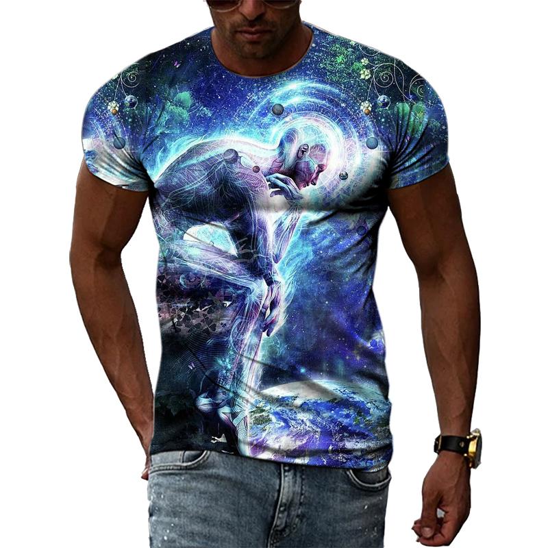Men's Casual Fashion 3D Printed Abstract Color Graphic T-Shirt Street Style Summer  Hip Hop Harajuku