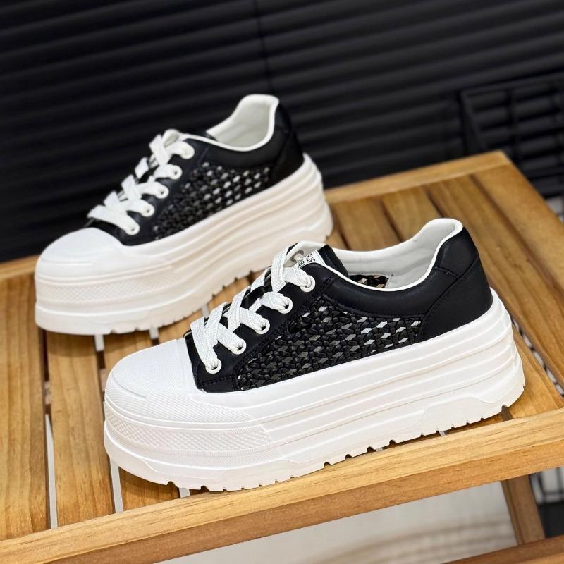 Retro mesh white shoes women's summer new small high lace-up woven breathable casual board shoes tide