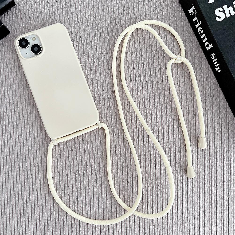 Crossbody Lanyard Cord Liquid Silicone Case For iPhone 16 Plus 11 12 Mini 17 15 14 13 Pro Max 17 Air Necklace Strap Soft Cover