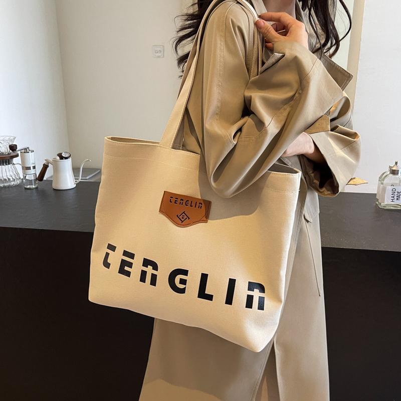 Large Capacity Tote Bag Women's Shopping Bag Letter Print Commuter Student Shoulder Bag