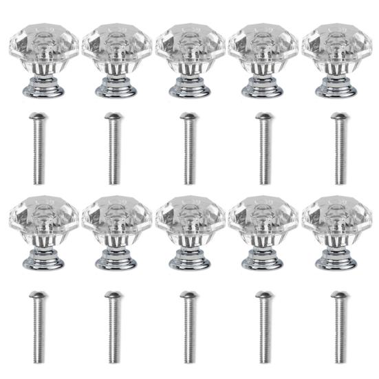 10Pcs 30mm K9 Crystal Glass Zinc Alloy Pull Handle Knobs for Door Cabinet Drawer