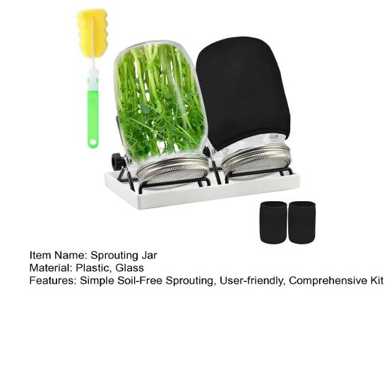32Oz Sprouting Jar Kit 2 Wide Mouth Mason Jars with Stainless Steel Screen Lids Blackout Sleeves Stand Drip Tray Mason Jar Sprouting Set for Growing