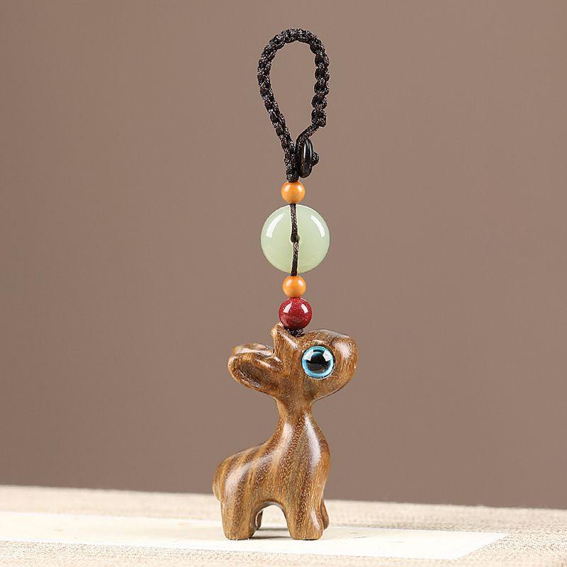 Sandalwood Deer Car Keychain, Pendant, Couple Phone Pendant, USB Disk Chain Hanger, Gift