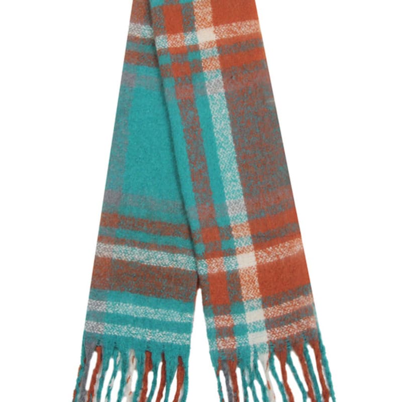 GRAVER [BAG&ACC] Flower Bear Embroidered Bold Check Muffler_Emerald