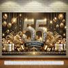 2D 55th Birthday Backdrop, Elegant Black Gold Diamond Party Wall Decor Banner