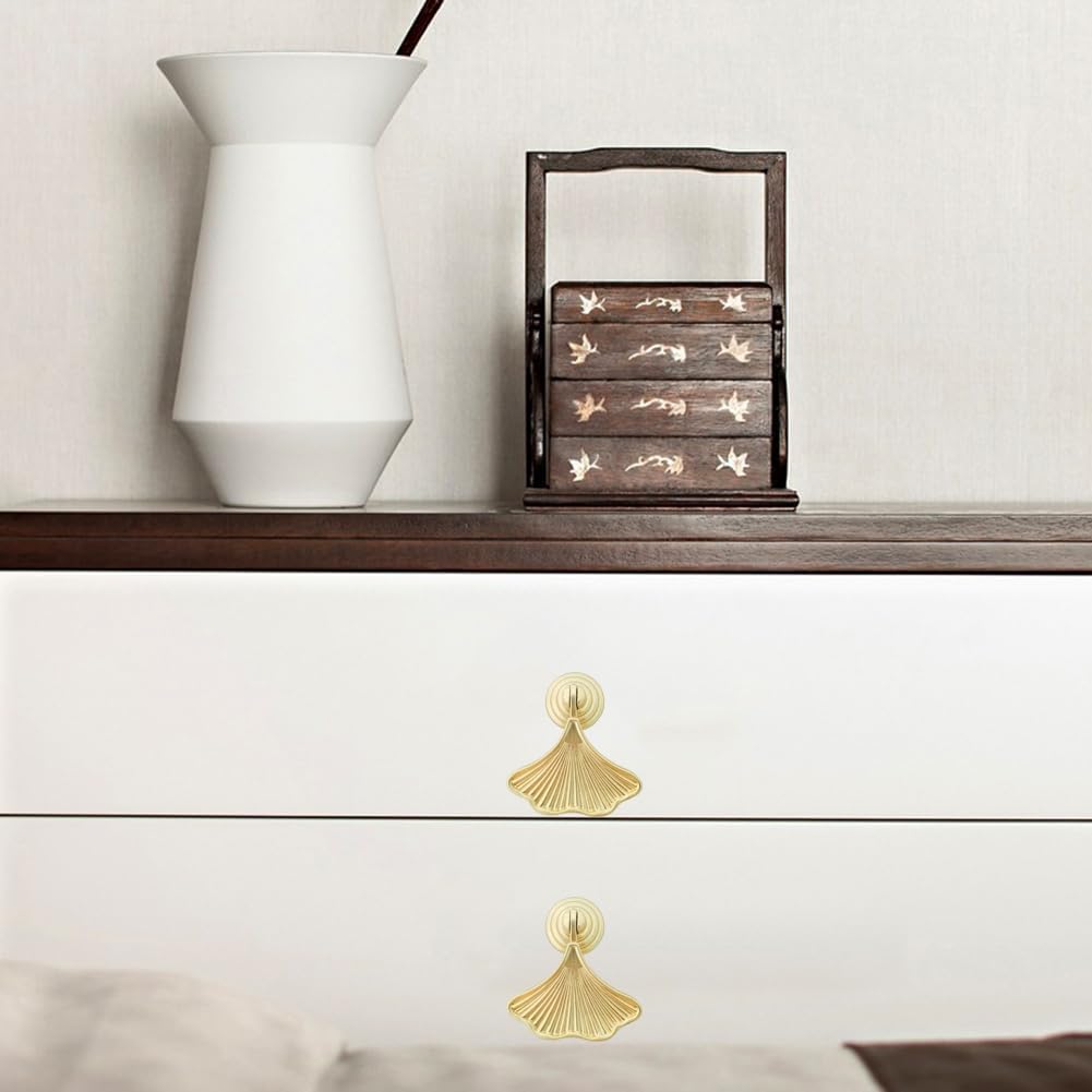 4 Pcs Decorative Golden Leaf Shape Knob Door Handle Cabinet Drawer Cupboard Pull Dresser Single Hole Knobs Handles for Kitchen Furniture Cabinet