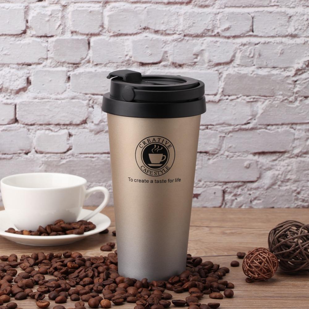 500ml Vacuum Cup Insulated Design Double Walled Coffee Mug Leakproof Lid 304 Stainless Steel Portable Vacuum Cup Cold Drinks