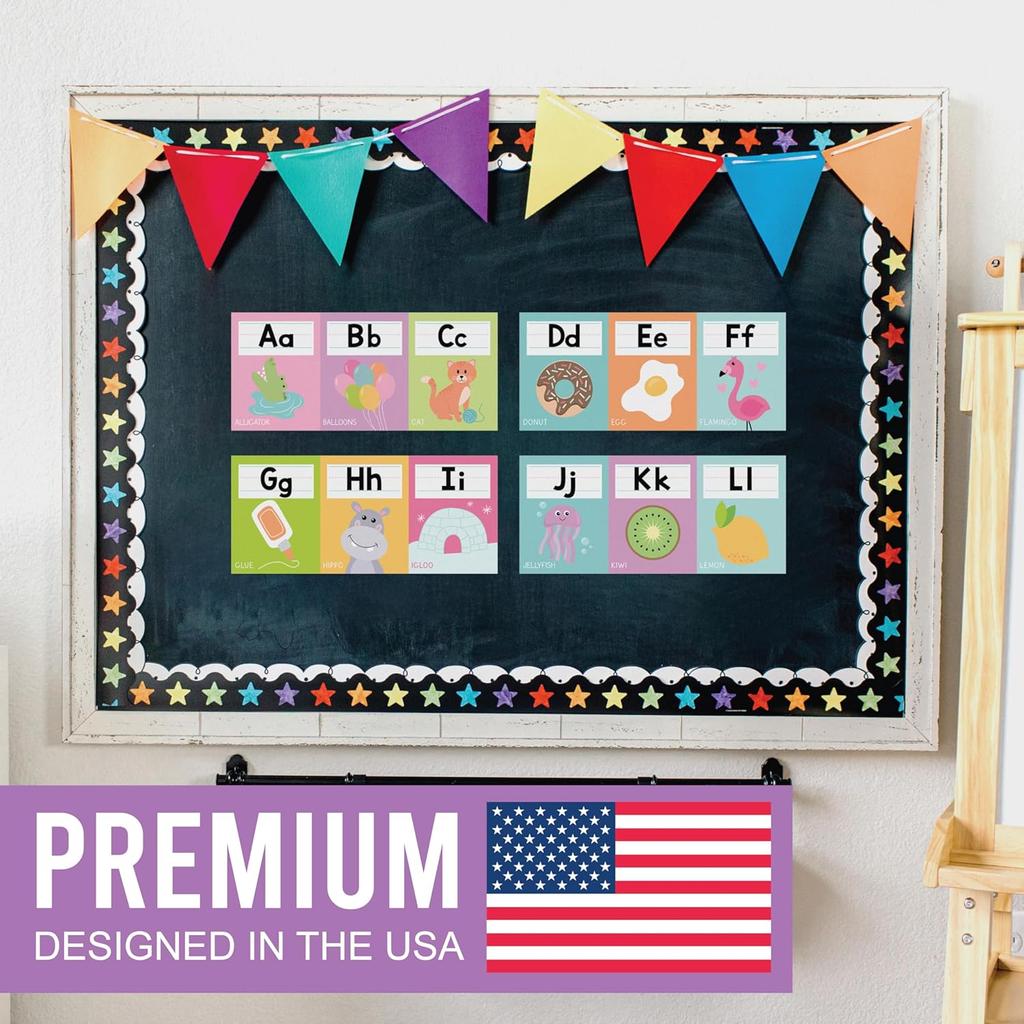 Hadley Designs Alphabet for Classroom Wall - ABC Letters and Numbers Posters for Preschool and Kindergarten - Alphabet Line for Classroom Decor and
