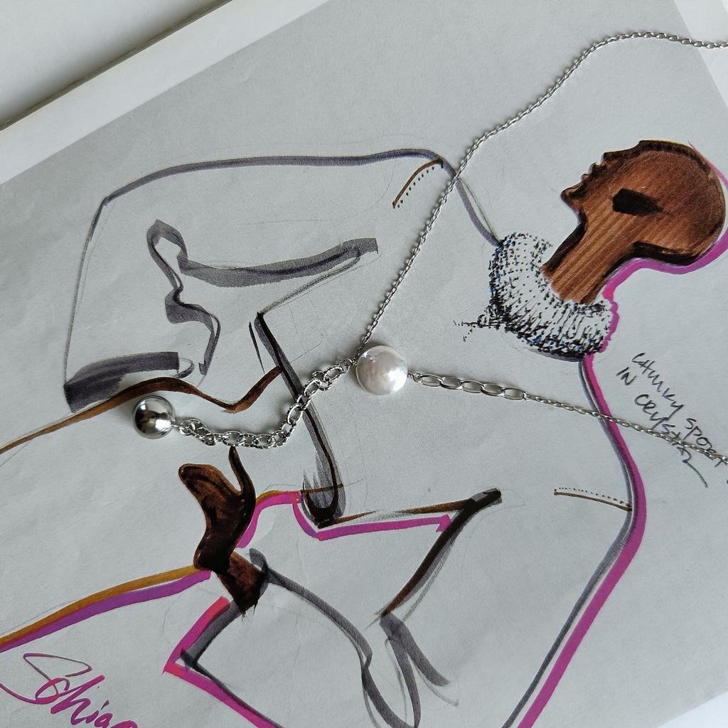 Silver Necklace with Natural Baroque Pearls, Item Weight 5.86 G (2187264)