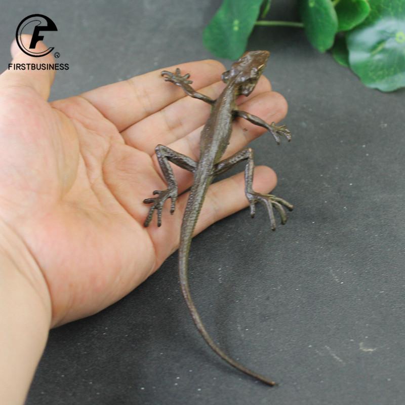 Copper Lizard Statue Solid Animal Sculpture Desktop Ornament Antique Bronze Home Decorations Accessories Crafts Collection
