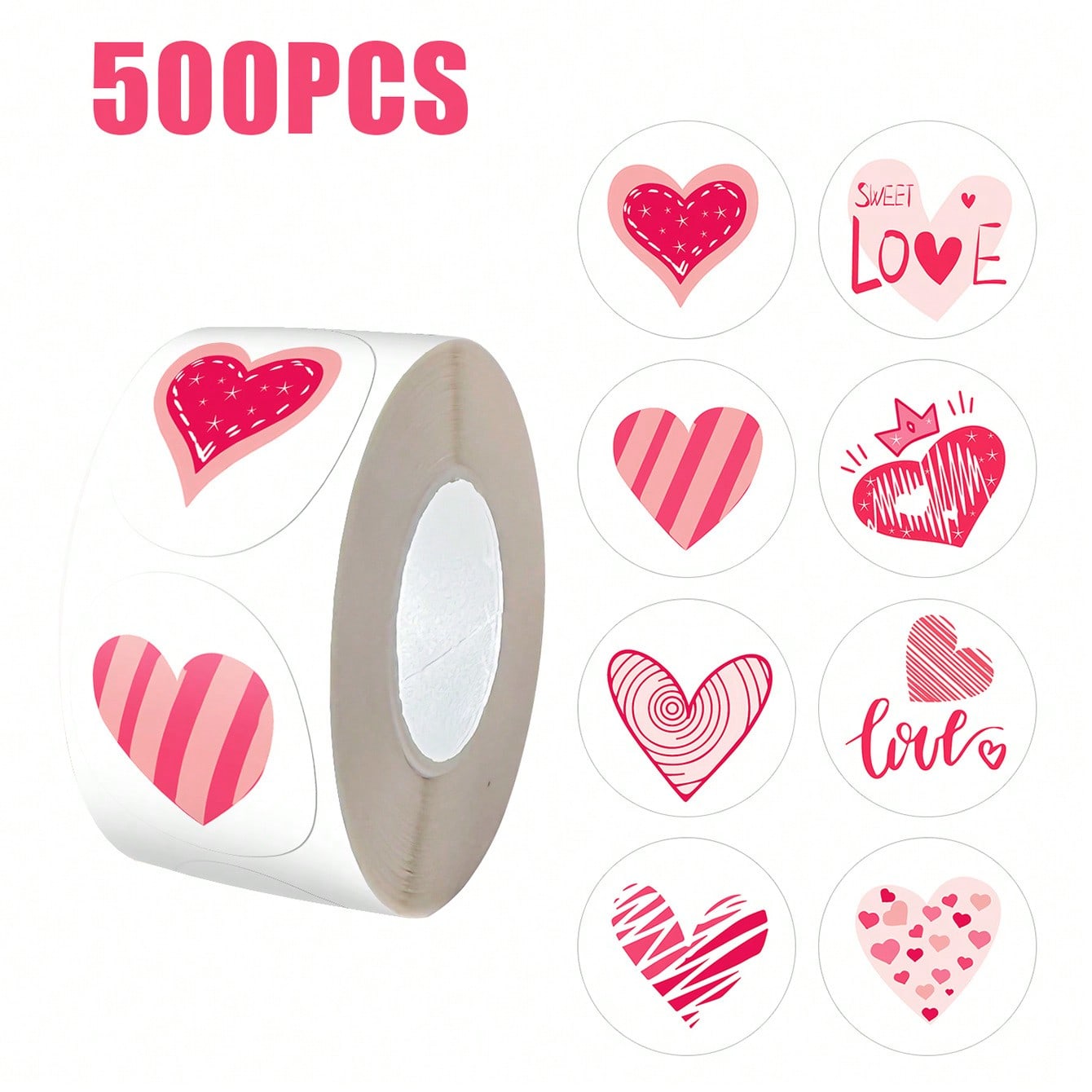 

500 sheets per roll - Valentine s Day heart stickers, love letters greeting cards envelopes, flower bouquet sealing stickers