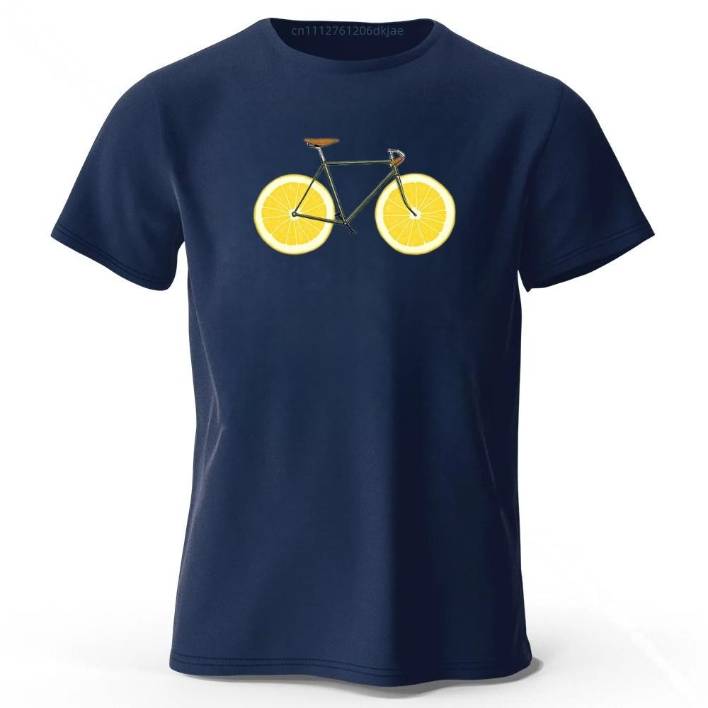 Summer Fresh Lemon Bicycle Pure Cotton T-shirt Men's Leisure and Entertainment Printed T-shirt Large Loose Sports Top