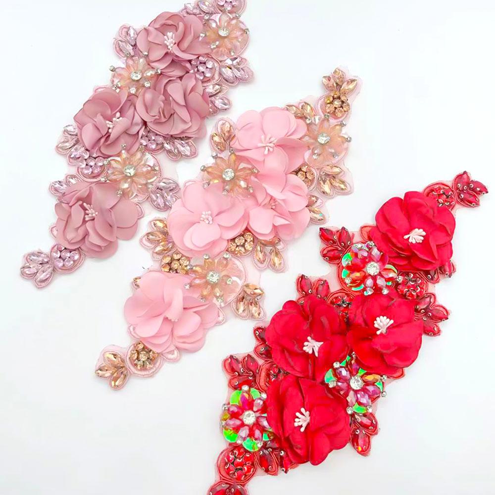 Patchs Fleurs Strassés Diamant Cristal Mode Applique Tissu Pour Robe Femme Embellissement Taille Décoration Accessoires Couture
